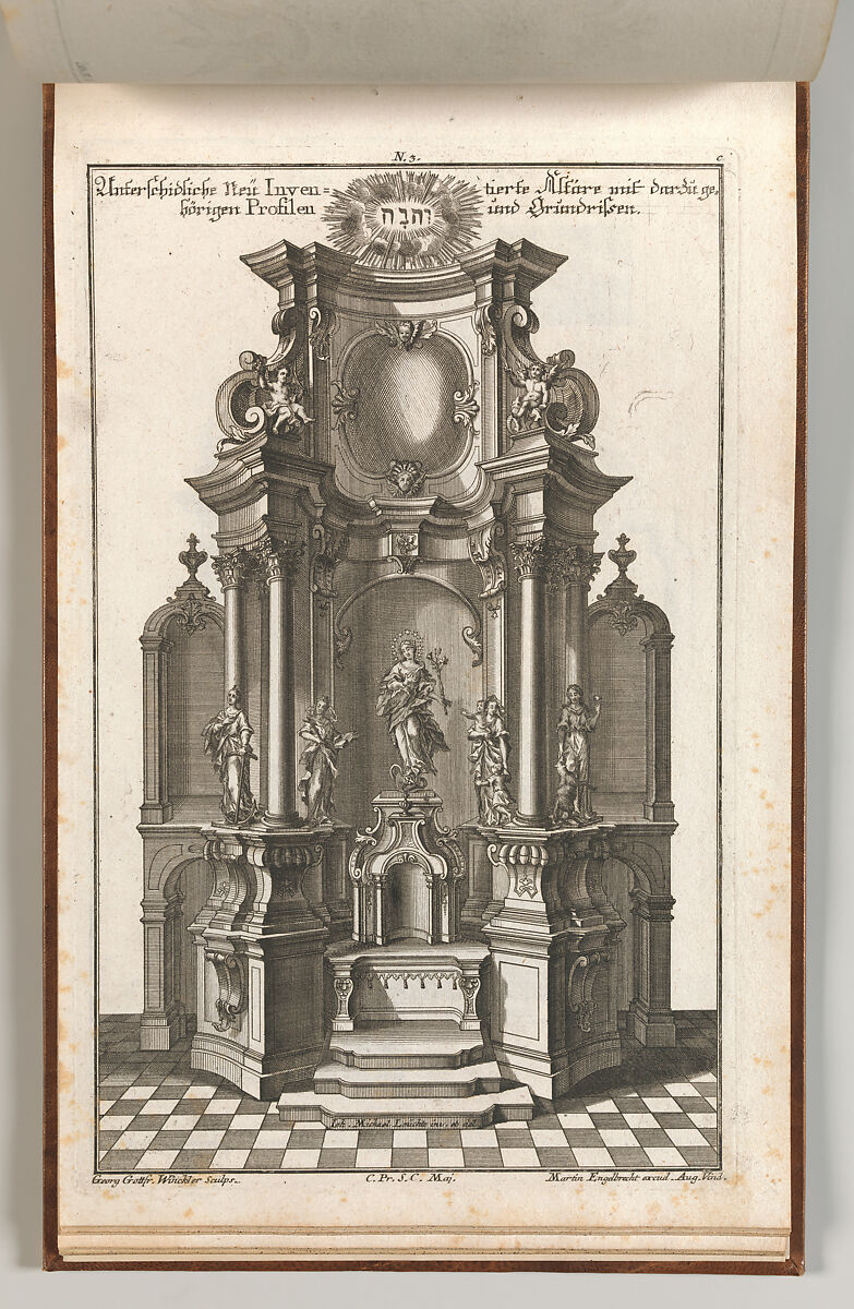 Design for a Monumental Altar, Plate c from 'Unterschiedliche Neu Inventierte Altäre mit darzu gehörigen Profillen u. Grundrißen.', Georg Gottfried Winckler (German, 1710–1786), Etching 