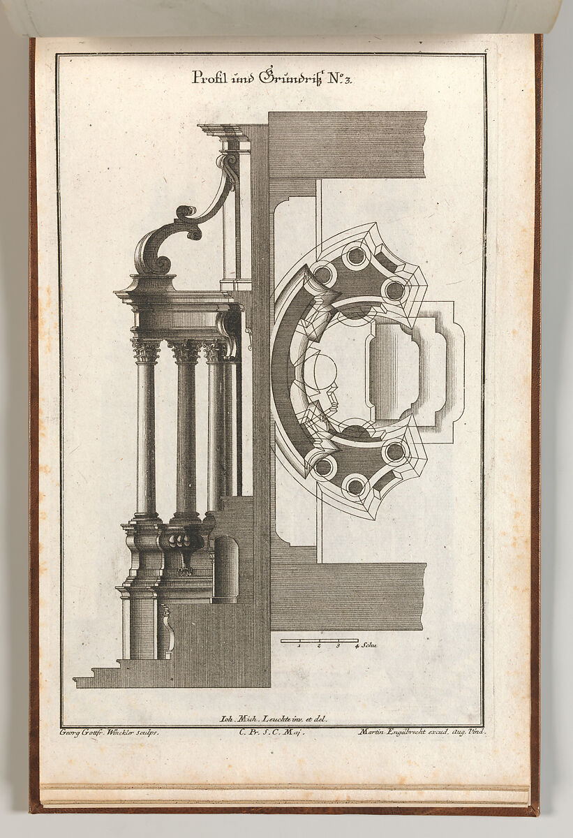 Floorplan and Side View of an Altar, Plate c (2) from 'Unterschiedliche Neu Inventierte Altäre mit darzu gehörigen Profillen u. Grundrißen.', Georg Gottfried Winckler (German, 1710–1786), Etching 