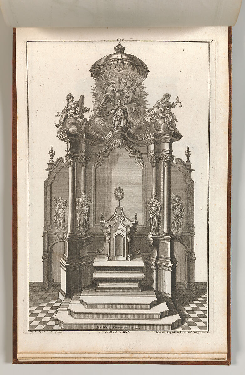 Design for a Monumental Altar, Plate d from 'Unterschiedliche Neu Inventierte Altäre mit darzu gehörigen Profillen u. Grundrißen.', Georg Gottfried Winckler (German, 1710–1786), Etching 