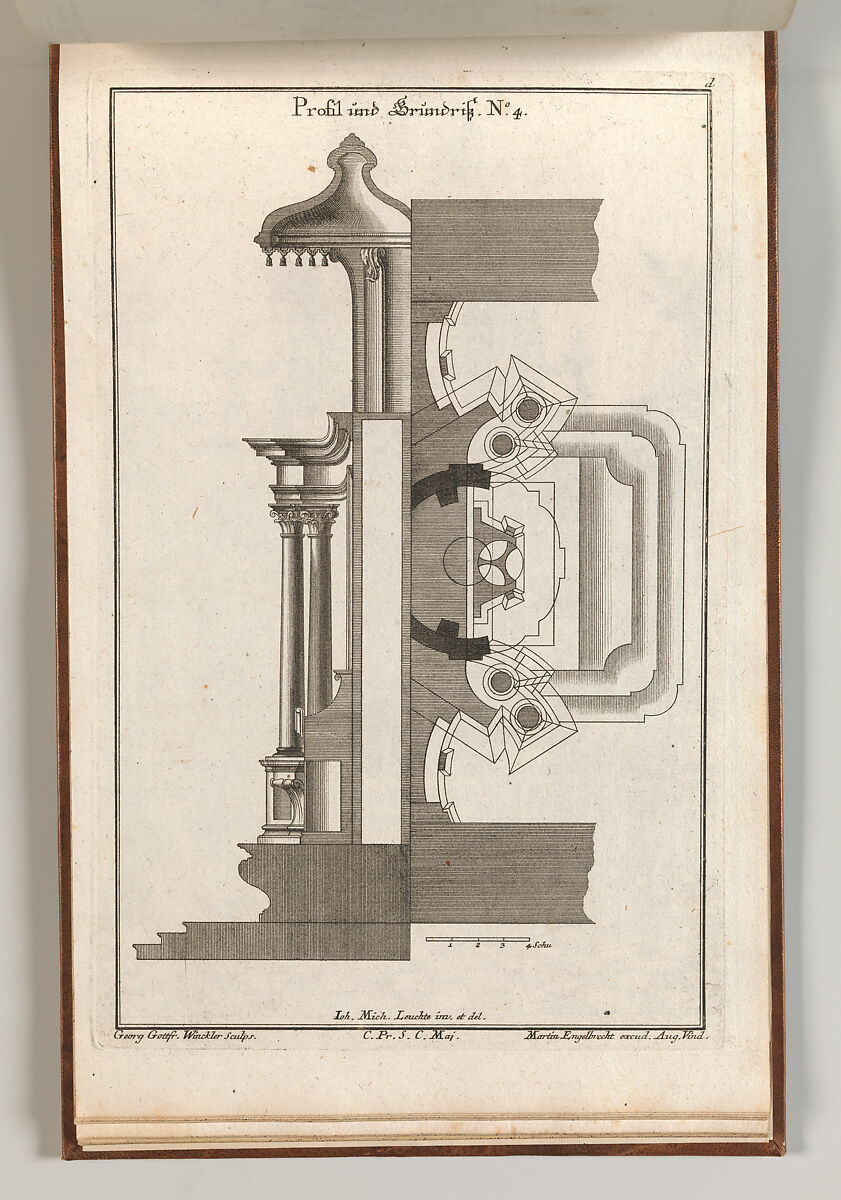 Floorplan and Side View of an Altar, Plate d (2) from 'Unterschiedliche Neu Inventierte Altäre mit darzu gehörigen Profillen u. Grundrißen.', Georg Gottfried Winckler (German, 1710–1786), Etching 