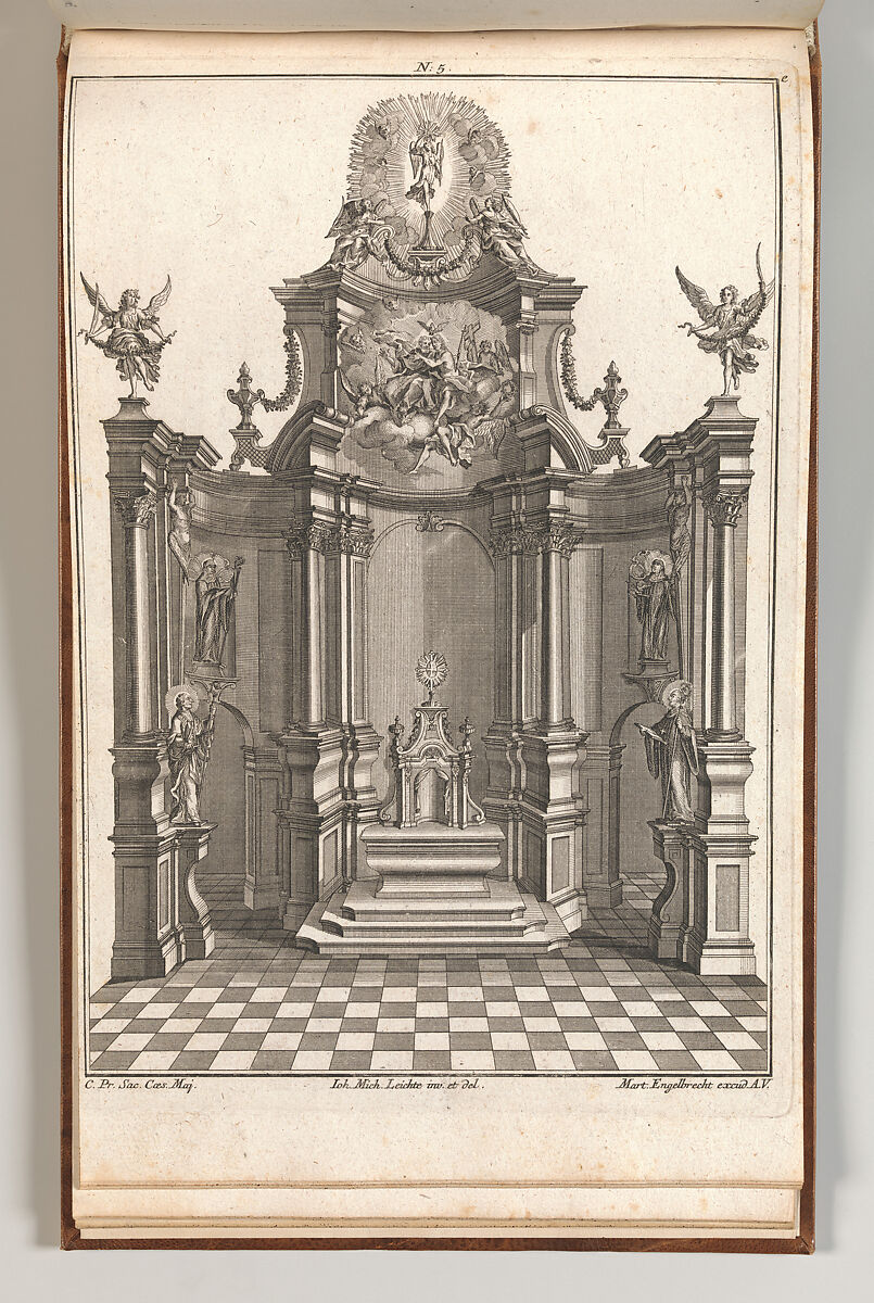 Design for a Monumental Altar, Plate e from 'Unterschiedliche Neu Inventierte Altäre mit darzu gehörigen Profillen u. Grundrißen.', Johann Michael Leüchte (German, active Augsburg, died 1759), Etching 