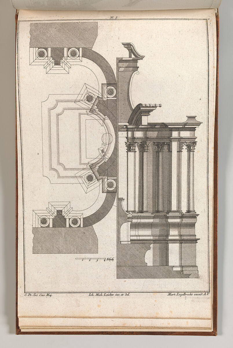 Floorplan and Side View of an Altar, Plate e (2) from 'Unterschiedliche Neu Inventierte Altäre mit darzu gehörigen Profillen u. Grundrißen.', Johann Michael Leüchte (German, active Augsburg, died 1759), Etching 