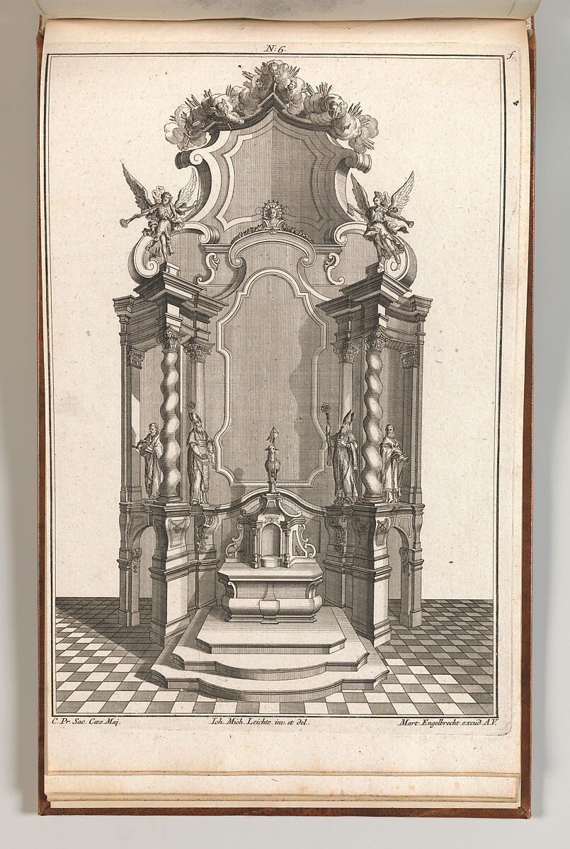 Design for a Monumental Altar, Plate f from 'Unterschiedliche Neu Inventierte Altäre mit darzu gehörigen Profillen u. Grundrißen.', Johann Michael Leüchte (German, active Augsburg, died 1759), Etching 