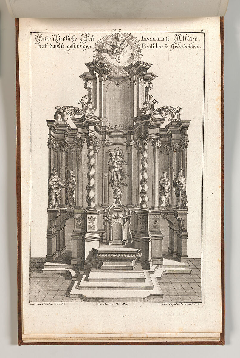 Design for a Monumental Altar, Plate g from 'Unterschiedliche Neu Inventierte Altäre mit darzu gehörigen Profillen u. Grundrißen.', Johann Michael Leüchte (German, active Augsburg, died 1759), Etching 