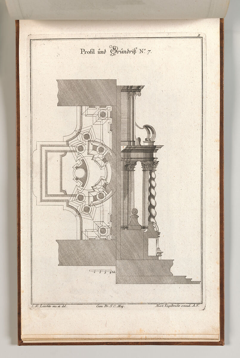 Floorplan and Side View of an Altar, Plate g (2) from 'Unterschiedliche Neu Inventierte Altäre mit darzu gehörigen Profillen u. Grundrißen.', Johann Michael Leüchte (German, active Augsburg, died 1759), Etching 