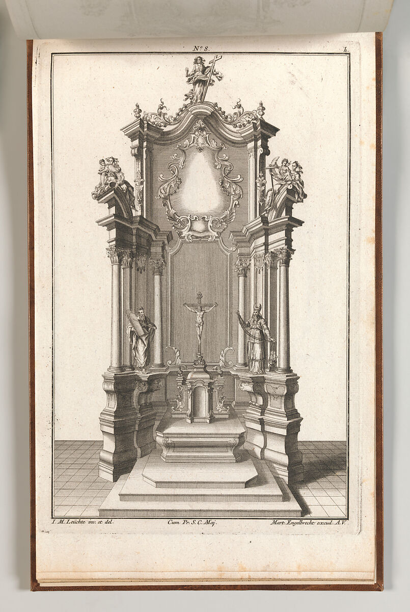 Design for a Monumental Altar, Plate h from 'Unterschiedliche Neu Inventierte Altäre mit darzu gehörigen Profillen u. Grundrißen.', Johann Michael Leüchte (German, active Augsburg, died 1759), Etching 