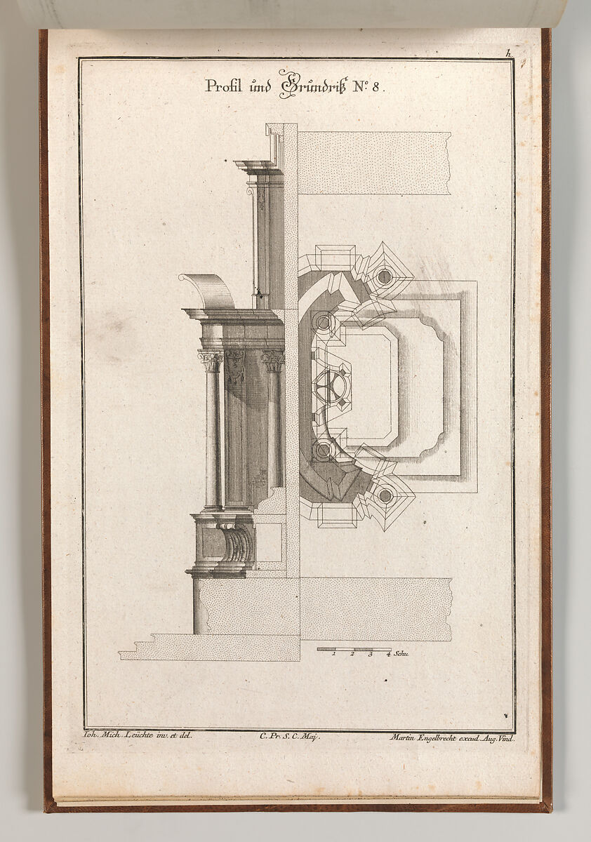 Floorplan and Side View of an Altar, Plate h (2) from 'Unterschiedliche Neu Inventierte Altäre mit darzu gehörigen Profillen u. Grundrißen.', Johann Michael Leüchte (German, active Augsburg, died 1759), Etching 