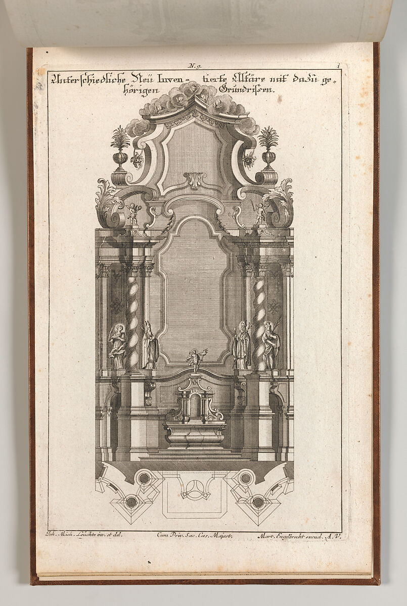 Design for a Monumental Altar, Plate i from 'Unterschiedliche Neu Inventierte Altäre mit darzu gehörigen Profillen u. Grundrißen.', Johann Michael Leüchte (German, active Augsburg, died 1759), Etching 
