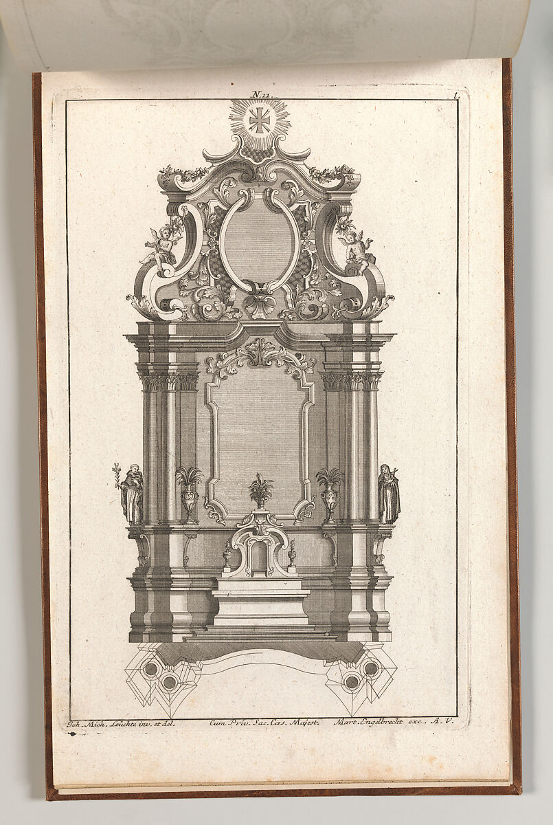 Design for a Monumental Altar, Plate L from 'Unterschiedliche Neu Inventierte Altäre mit darzu gehörigen Profillen u. Grundrißen.', Johann Michael Leüchte (German, active Augsburg, died 1759), Etching 