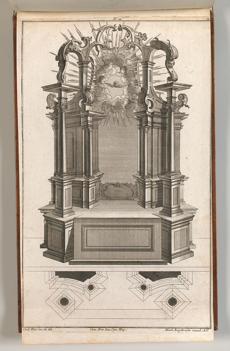 Design for a Monumental Altar, Plate n from 'Unterschiedliche Neu Inventierte Altäre mit darzu gehörigen Profillen u. Grundrißen.', Carl Pier (German, active Augsburg, ca. 1750), Etching 