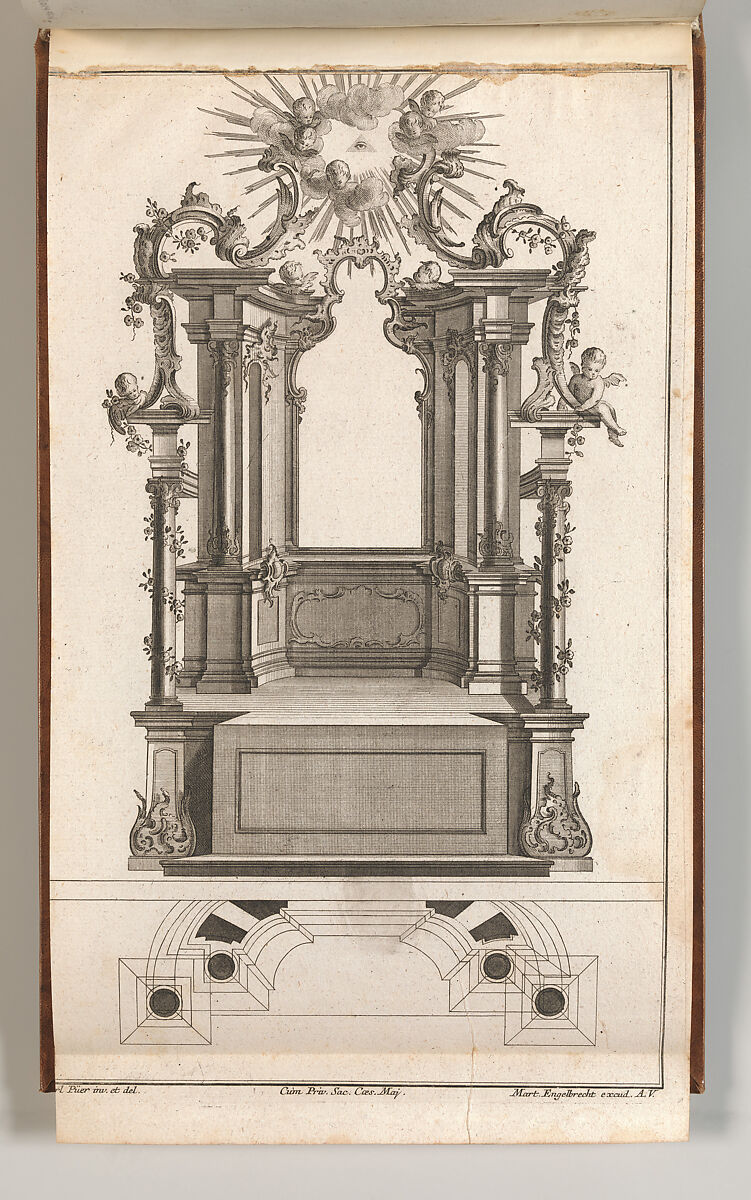 Design for a Monumental Altar, Plate 'o' (?)  from 'Unterschiedliche Neu Inventierte Altäre mit darzu gehörigen Profillen u. Grundrißen.', Jacob Gottlieb Thelot (German, Augsburg 1708–1760 Augsburg) (?), Etching 
