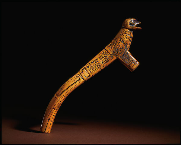 War club with raven, Unrecorded Tsimshian Artist, Caribou or elk antler, iron (restored), Tsimshian 