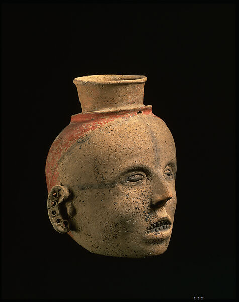 Human head jar, Unrecorded Mississippian artist, Clay, pigment, Mississippian 