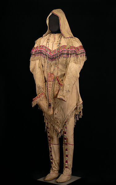 Summer costume, Unrecorded Gwich’in artist, Tanned caribou hide, porcupine quills, sinew, aniline dyes, wool, elaeagnus seeds, ochre, Gwich'in 