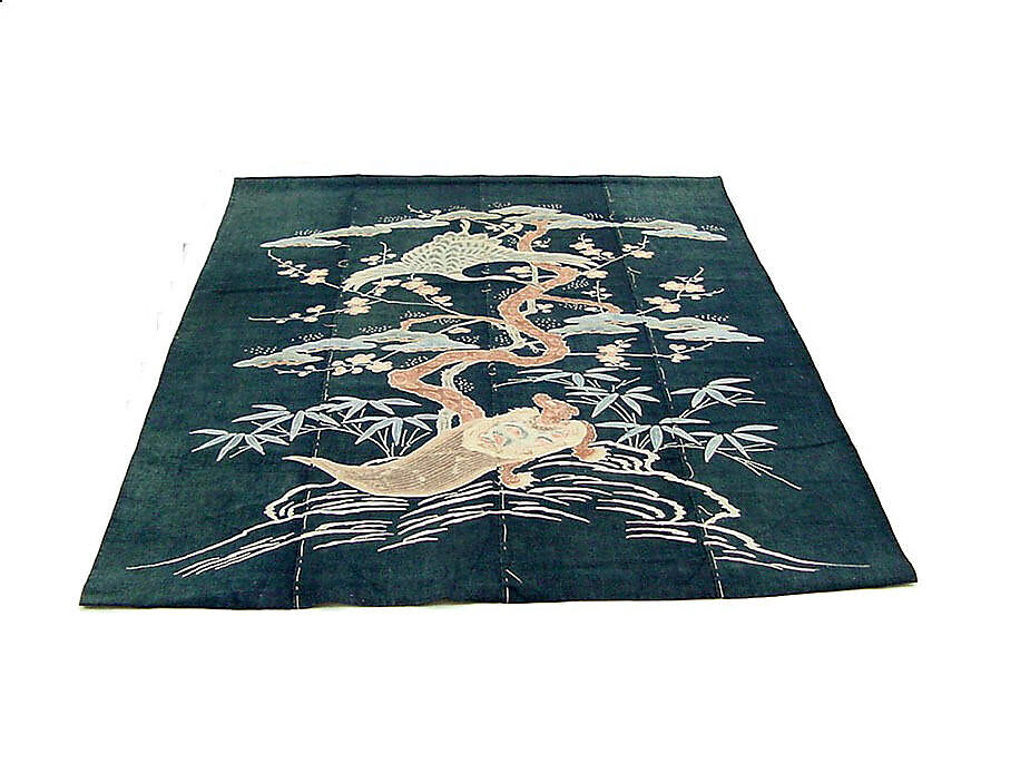 Futon Cover with Turtle, Crane, Pine, Plum, and Bamboo, Cotton, Japan 