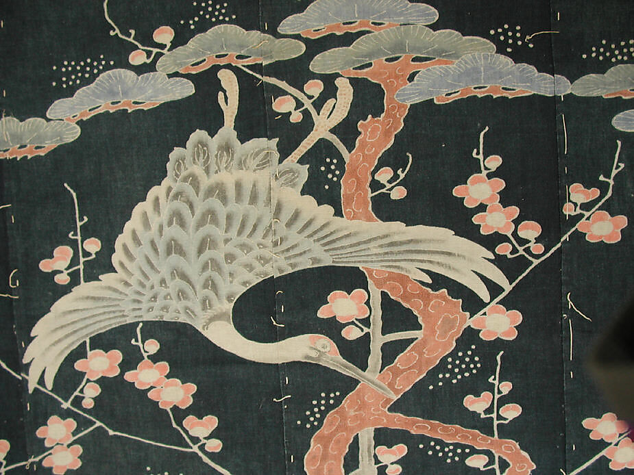 Futon Cover with Turtle, Crane, Pine, Plum, and Bamboo, Cotton, Japan