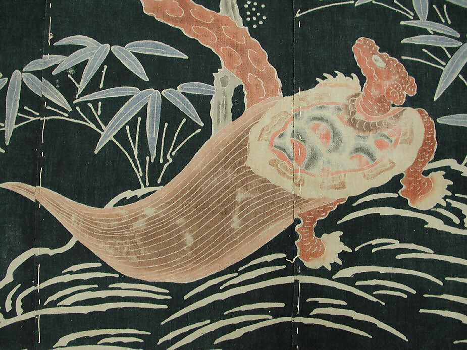 Futon Cover with Turtle, Crane, Pine, Plum, and Bamboo, Cotton, Japan