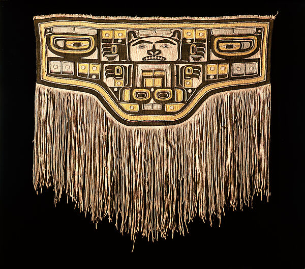 Dance apron, Unrecorded Tlingit artist, Mountain goat wool, yellow cedar bark, dye, Tlingit 