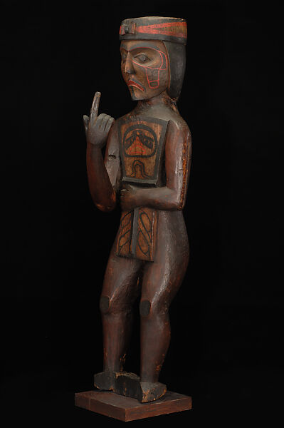 Potlatch figure (Man holding a copper), Unrecorded Kwakwaka’wakw (Kwakiutl) artist, Red cedar, paint, nails, Kwakwaka’wakw (Kwakiutl) 