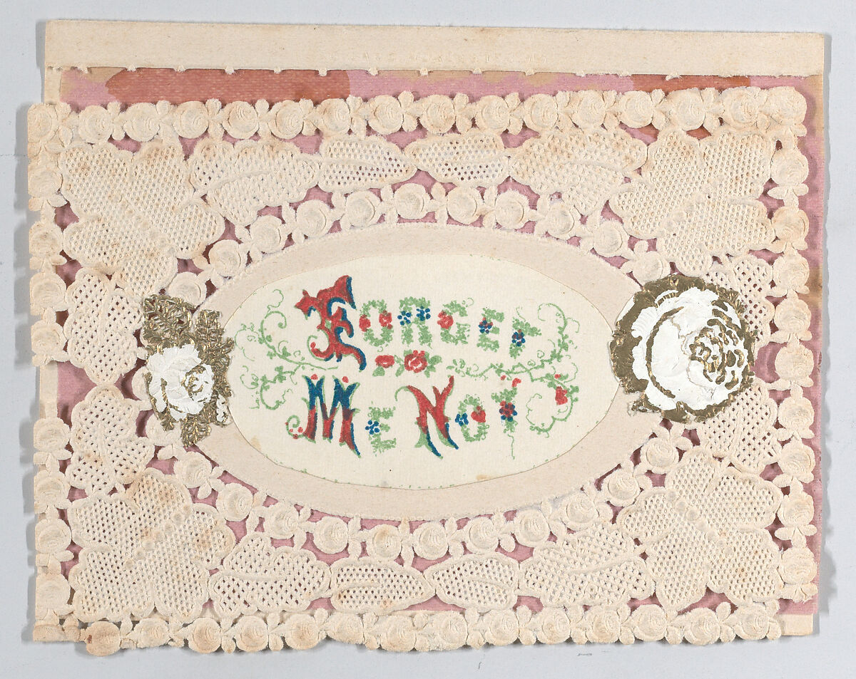 Valentine, Anonymous, Cameo-embossed, open-work lace paper, colored paper,  ink