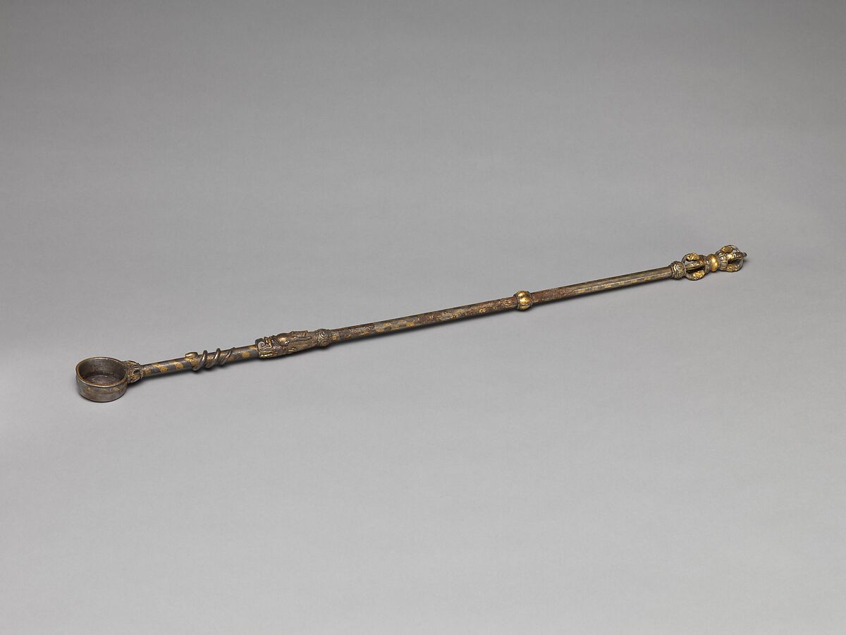 Fire-Offering Ladle, Iron inlaid with gold and silver, Eastern Tibet, Derge, for China