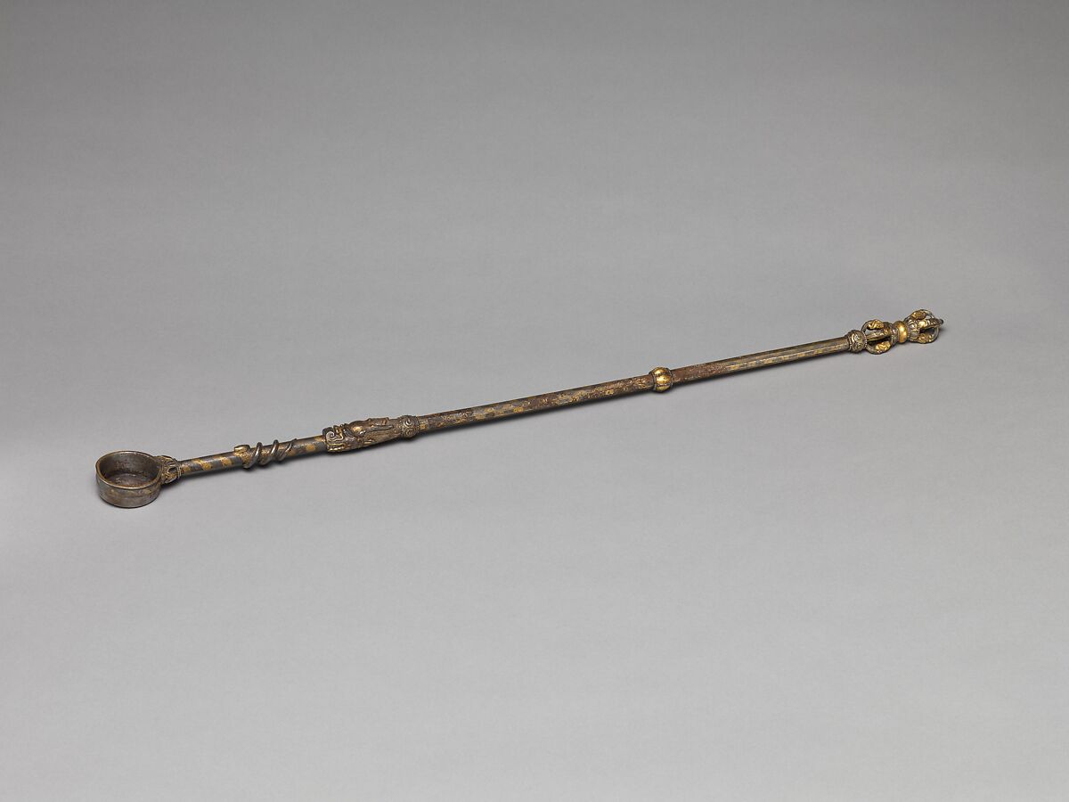 Fire-Offering Ladle, Iron inlaid with gold and silver, Eastern Tibet, Derge, for China 