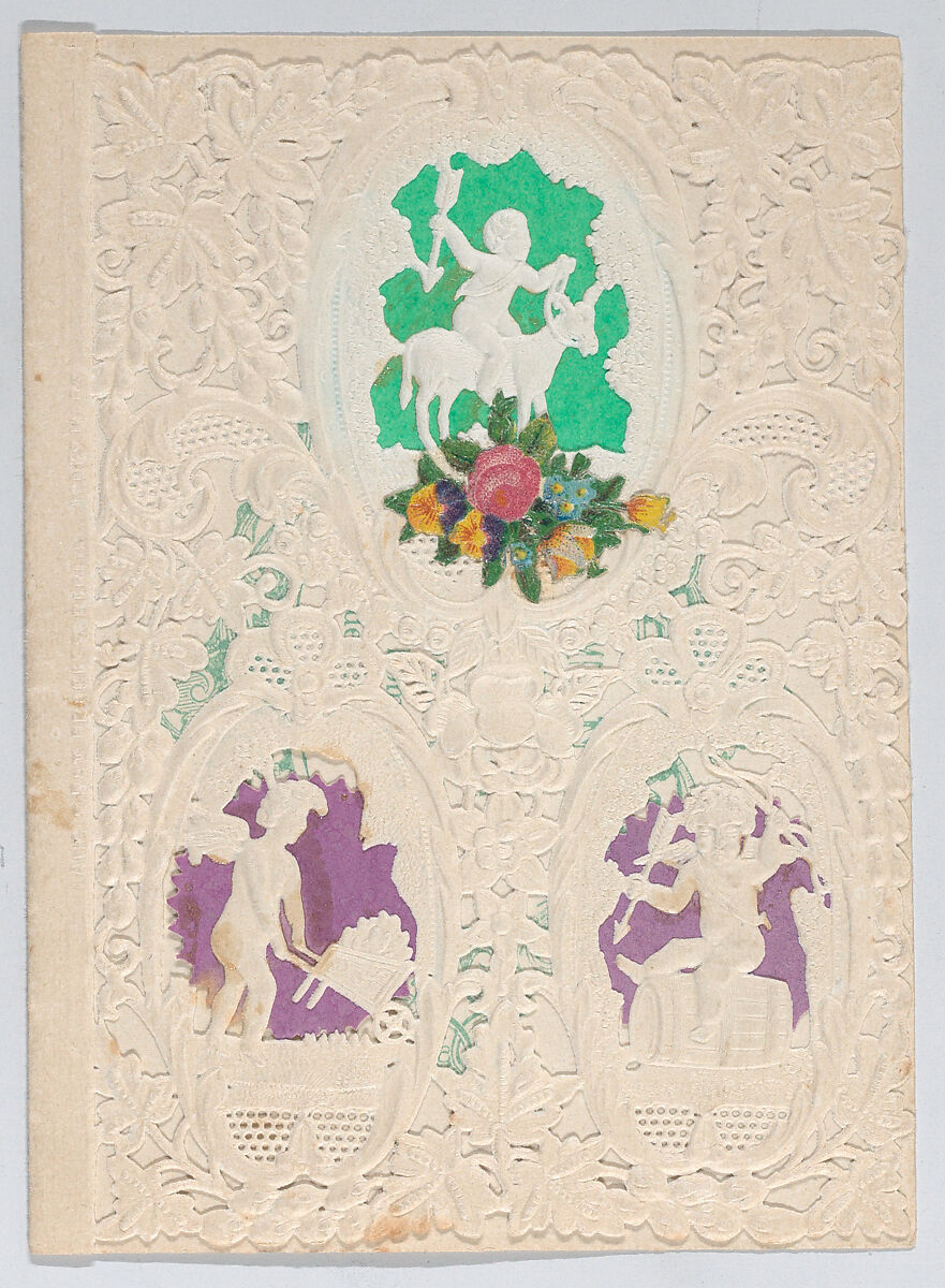 Valentine, Anonymous, Cameo-embossed, open-work lace paper, colored paper,  ink 