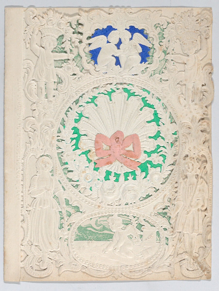 Valentine, Anonymous, Cameo-embossed, open-work lace paper, colored paper,  ink 