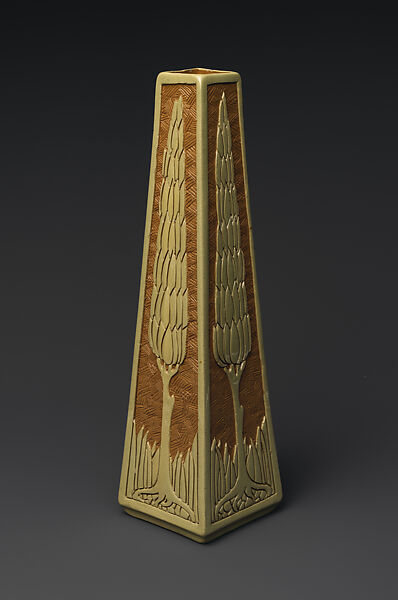 Della Robbia vase with cypress trees, Designed by Frederick Hurten Rhead (American (born England), Hanley, Stoke-on-Trent 1880–1942 New York), Earthenware, American