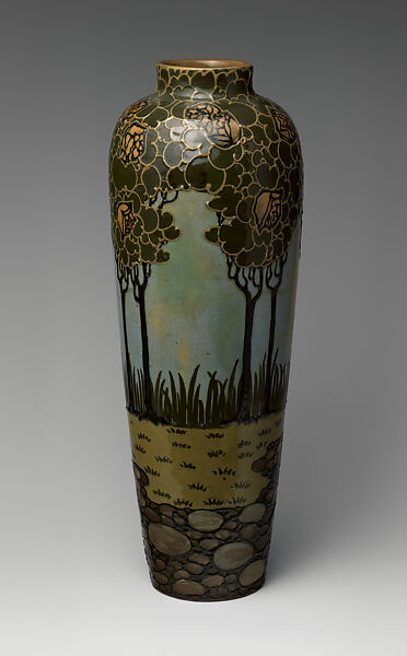 Vase with Pre-Raphaelite woman, Designed by Frederick Hurten Rhead (American (born England), Hanley, Stoke-on-Trent 1880–1942 New York), Earthenware, American