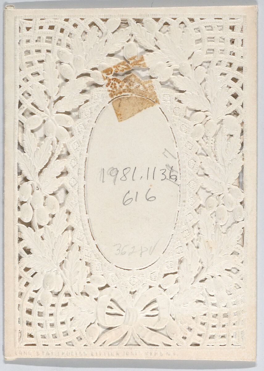Valentine, Anonymous, Cameo-embossed, open-work lace paper, lithography, watercolor