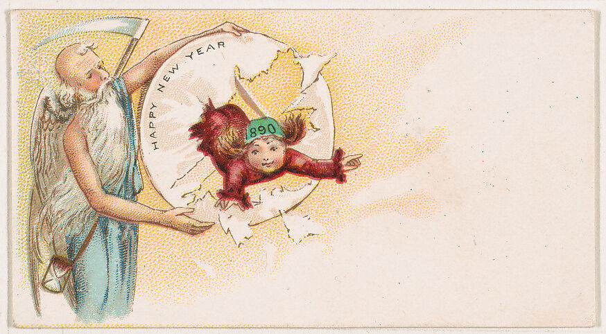 Happy New Year 1890, from the New Years 1890 series (N227) issued by Kinney Bros., Issued by Kinney Brothers Tobacco Company, Commercial color lithograph 