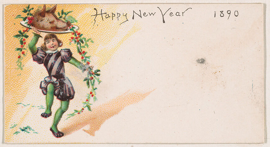 Happy New Year 1890, from the New Years 1890 series (N227) issued by Kinney Bros., Issued by Kinney Brothers Tobacco Company, Commercial color lithograph 