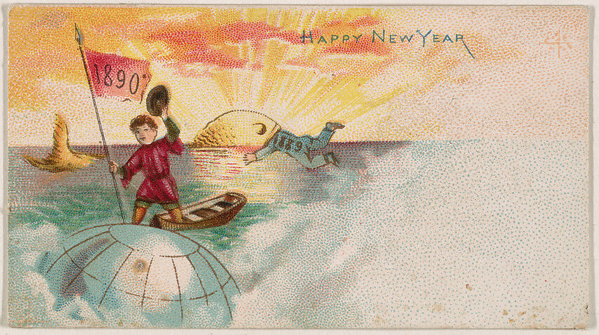 Happy New Year 1890, from the New Years 1890 series (N227) issued by Kinney Bros., Issued by Kinney Brothers Tobacco Company, Commercial color lithograph 