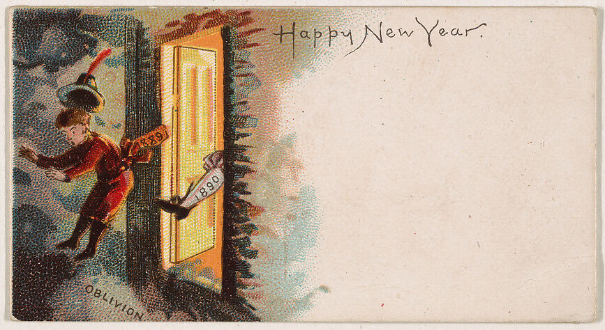 Happy New Year 1890, from the New Years 1890 series (N227) issued by Kinney Bros., Issued by Kinney Brothers Tobacco Company, Commercial color lithograph 