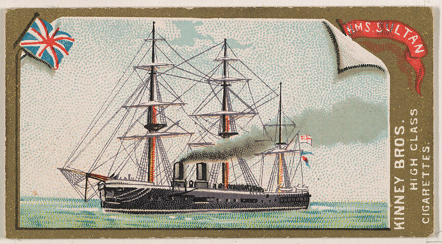 H.M.S. Sultan, from the Naval Vessels of the World series (N226) issued by Kinney Bros., Issued by Kinney Brothers Tobacco Company, Commercial color lithograph 
