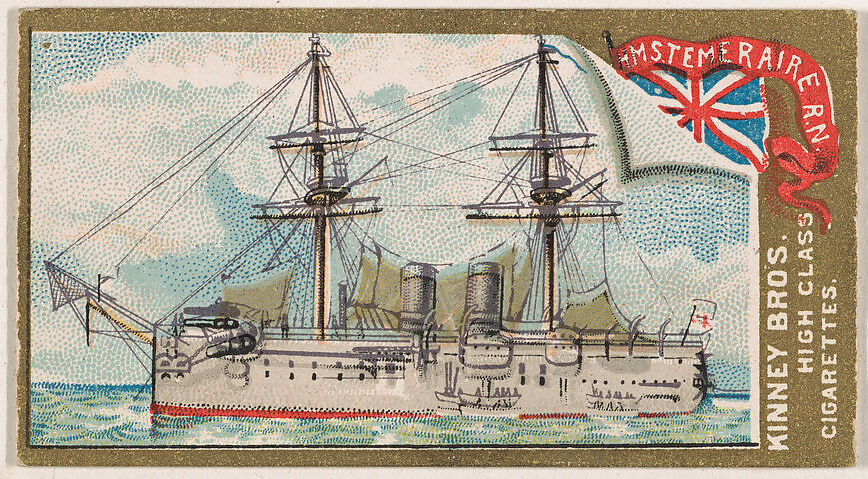 H.M.S. Temeraire, Royal Navy, from the Naval Vessels of the World series (N226) issued by Kinney Bros., Issued by Kinney Brothers Tobacco Company, Commercial color lithograph 
