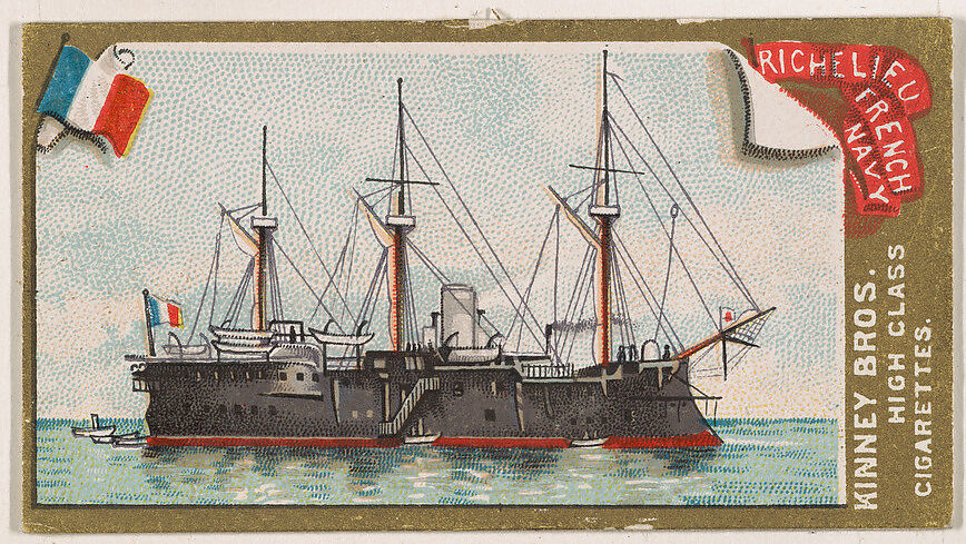 Richelieu, French Navy, from the Naval Vessels of the World series (N226) issued by Kinney Bros., Issued by Kinney Brothers Tobacco Company, Commercial color lithograph 