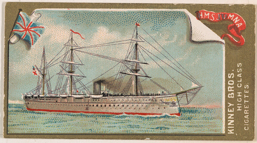 H.M.S. Jumna, from the Naval Vessels of the World series (N226) issued by Kinney Bros., Issued by Kinney Brothers Tobacco Company, Commercial color lithograph 