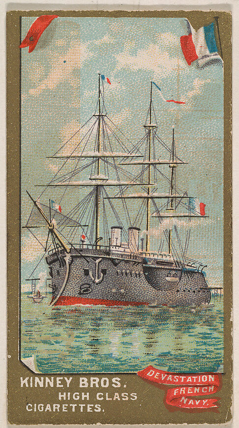 Devastation, French Navy, from the Naval Vessels of the World series (N226) issued by Kinney Bros., Issued by Kinney Brothers Tobacco Company, Commercial color lithograph 