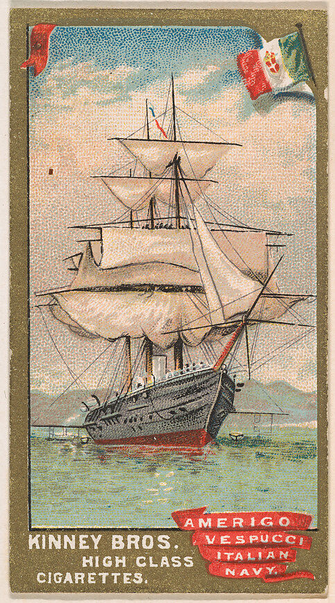 Amerigo Vespucci, Italian Navy, from the Naval Vessels of the World series (N226) issued by Kinney Bros., Issued by Kinney Brothers Tobacco Company, Commercial color lithograph 