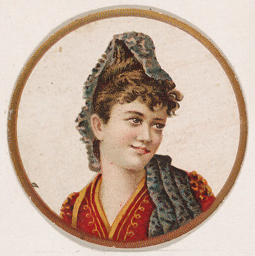 Portrait of woman, from the Novelties series (N228, Type 2) issued by Kinney Bros., Issued by Kinney Brothers Tobacco Company, Commercial color lithograph 