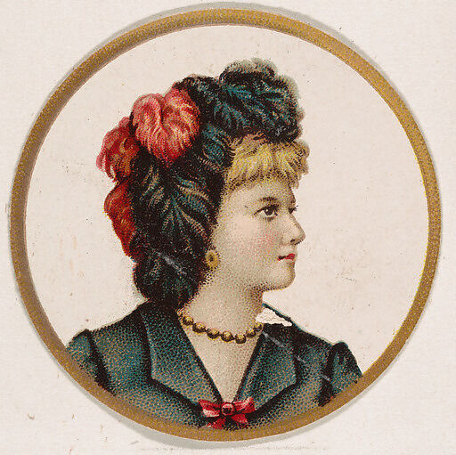 Woman wearing hat with black and red feathers, from the Novelties series (N228, Type 2) issued by Kinney Bros., Issued by Kinney Brothers Tobacco Company, Commercial color lithograph 