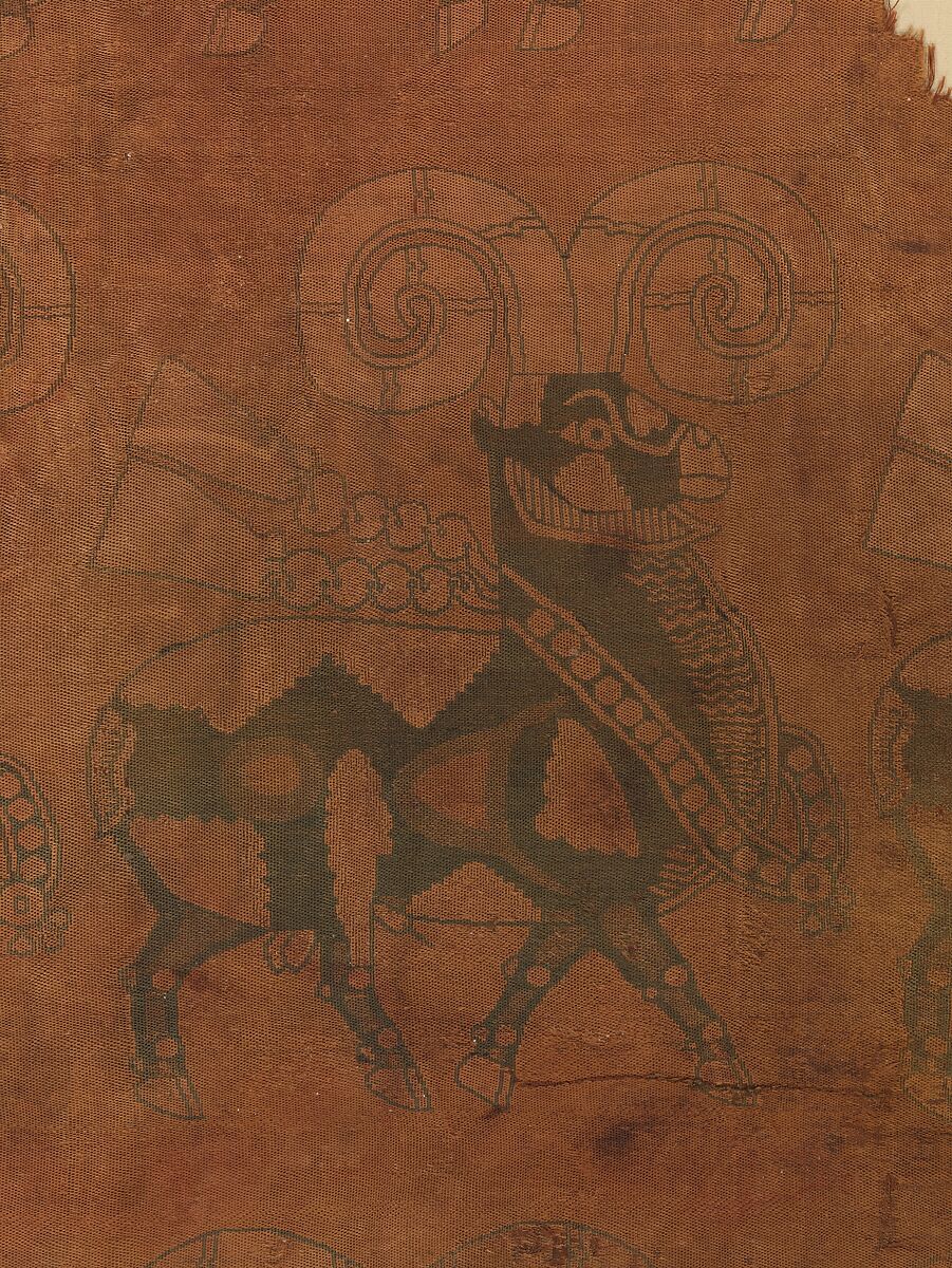 Textile with Processions of Rams, Silk samite, Iran, Afghanistan or China (Xinjiang Autonomous Region)