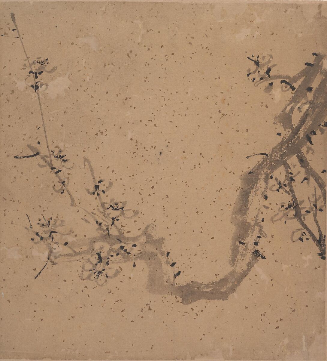 Blossoming Plum, Tang Yifen (Chinese, 1778–1853), Four album leaves; ink on gold-flecked paper, China