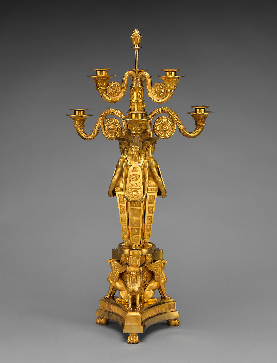 Egyptomania candelabrum (one of a pair), Alexis Decaix (British, active 1778–1811), Gilded bronze, British