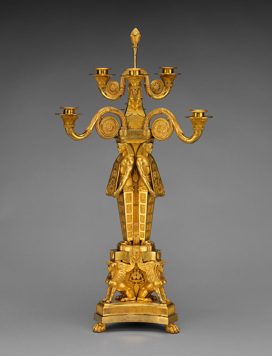 Egyptomania candelabrum (one of a pair), Alexis Decaix (British, active 1778–1811), Gilded bronze, British
