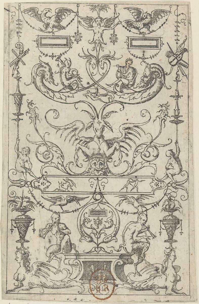Grotesque Panel, Jacques Androuet Du Cerceau (French, Paris 1510/12–1585 Annecy), Etching 