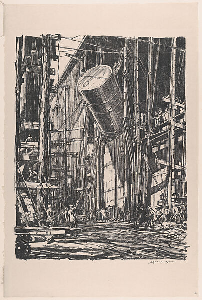 Lifting an Oil Tank into a Train Ferry (On the Clyde, no. 2), Sir Muirhead Bone (British, Glasgow, Scotland 1876–1953 Oxford), Lithograph 