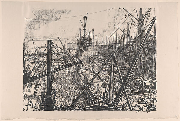 Reconstruction of a Clyde Shipyard (On the Clyde, no. 4), Sir Muirhead Bone (British, Glasgow, Scotland 1876–1953 Oxford), Lithograph 